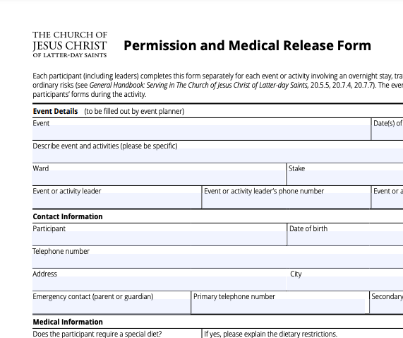 Permission and Medical Release Form